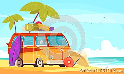 Camper Vacation Cartoon Illustration Vector Illustration