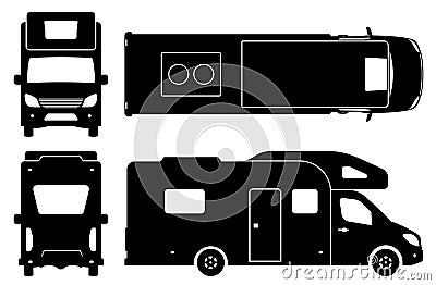 Camper van black icons vector illustration Vector Illustration