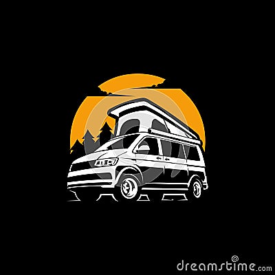 Camper Van Caravan Vector Art Illustration. Best for Campervan Tshirt Design and Sticker Related. Vector Illustration