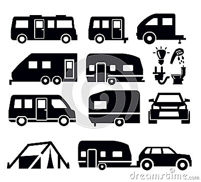 Camper van icons Vector Illustration