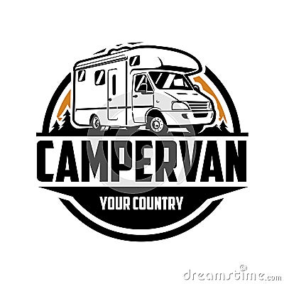 Camper van RV motor home classic circle emblem logo vector isolated Vector Illustration