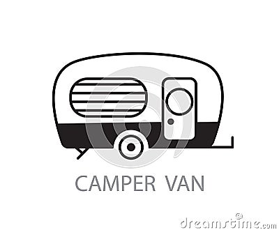 Camper Van and trailer, travel caravan icon doodle Vector Illustration