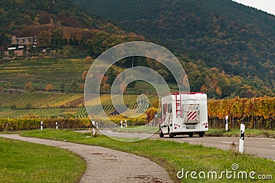 Camper in vineyards in autumn Editorial Stock Photo