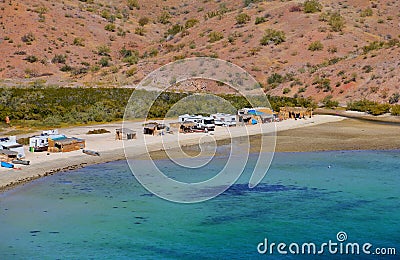 Campers on beach in Loreto bays in baja california sur XXXII Editorial Stock Photo