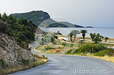 Campers favorite site for summer vacations near Destenika beach in Sithonia Editorial Stock Photo