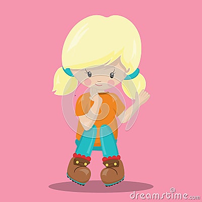 Campers girl sit blonde 14 Vector Illustration