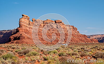 Campers and RVers can enjoy the scenic red rock beauty of the Valley of the Gods Utah Stock Photo