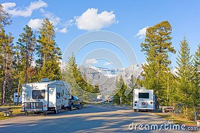 Campers at tunnel mountain in alberta, canada Editorial Stock Photo