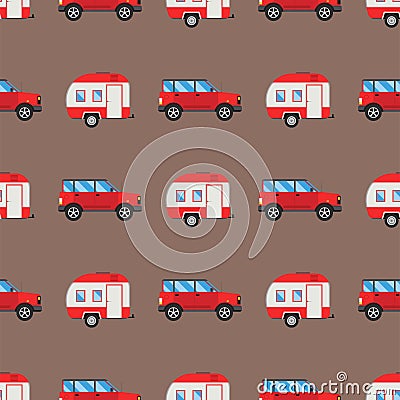 Campers vacation travel car summer seamless pattern trailer house vector illustration flat transport Vector Illustration