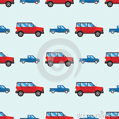 Campers vacation travel car summer seamless pattern trailer house vector illustration flat transport Vector Illustration