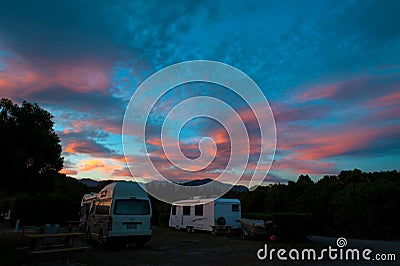 Campervan camping at Peketa Beach, Kaikoura, South Island of New Zealand Editorial Stock Photo