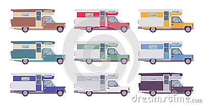 Campervan, motorhome car for camp and tourism, side view Vector Illustration