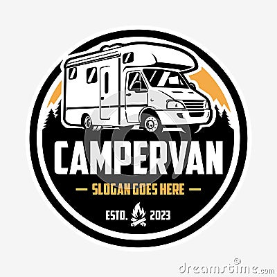 Campervan motorhome caravan emblem logo vector design template isolated Vector Illustration