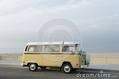 Campervan On Road Along Beach Stock Photo