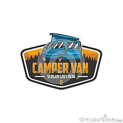 Campervan RV motorhome caravan outdoor emblem logo Vector Illustration