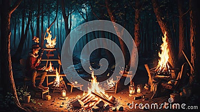 Campfire Bliss A Toasting Stick s Dance.AI Generated Stock Photo