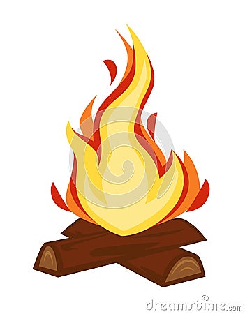 Campfire or bonfire wood and flame stone age fire discovery Vector Illustration