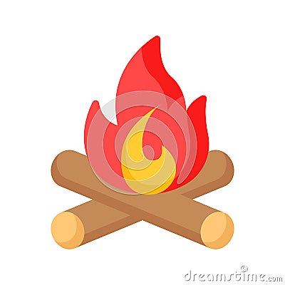Campfire, burning bonfire, wood log with fire flame in editable design Vector Illustration