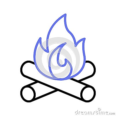 Campfire, burning bonfire, wood log with fire flame in editable design Vector Illustration