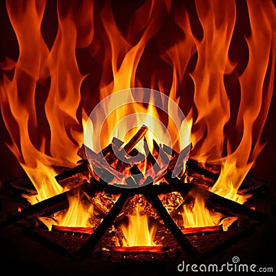 Campfire fire flames, generative Stock Photo