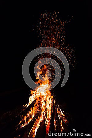 Campfire with flying sparks Stock Photo