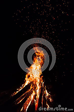 Campfire with flying sparks Stock Photo