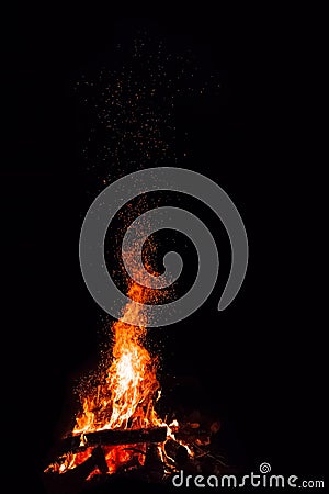 Campfire with flying sparks Stock Photo