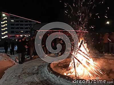 Campfire at hotel Pestera Editorial Stock Photo