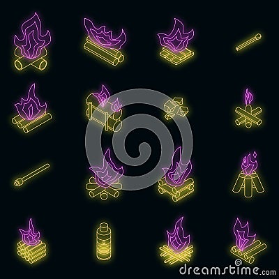 Campfire icons set vector neon Vector Illustration