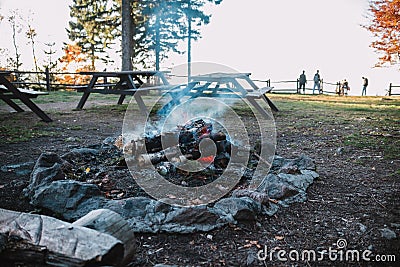 Campfire place in glade in the mountains Stock Photo