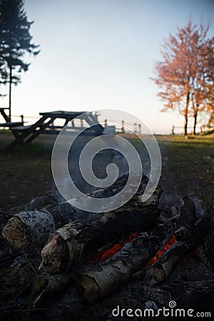 Campfire place in glade in the mountains Stock Photo