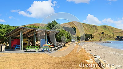 Department of Conservation campground at Port Jackson, New Zealand Editorial Stock Photo