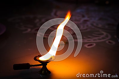 Camphor flame lamp as an offering to god for worship Stock Photo