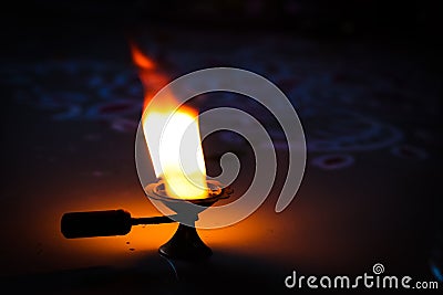 Camphor flame lamp as an offering to god for worship Stock Photo