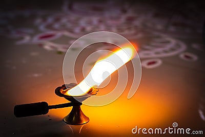 Camphor flame lamp as an offering to god for worship Stock Photo