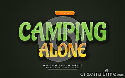 camping alone cartoon 3d text style effect Vector Illustration