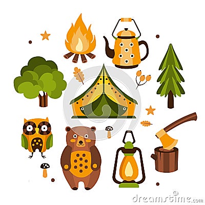 Camping Associated Symbols Illustration Vector Illustration