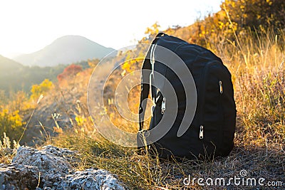 Camping backpack Stock Photo