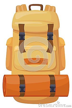 Camping backpack cartoon icon. Outdoor tourist bag Vector Illustration