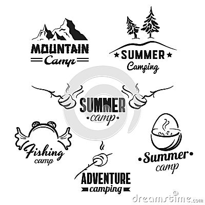 Camping Badges Set Vector Illustration