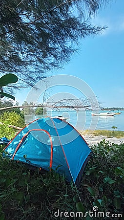 Camping beach in belitung Stock Photo