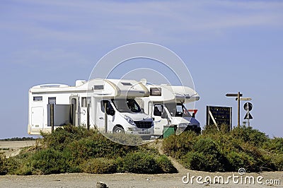 Camping car park by the sea Editorial Stock Photo