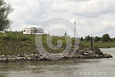 Camping car parks at the river Waal Editorial Stock Photo