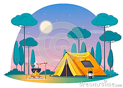 Camping Cartoon Composition Vector Illustration