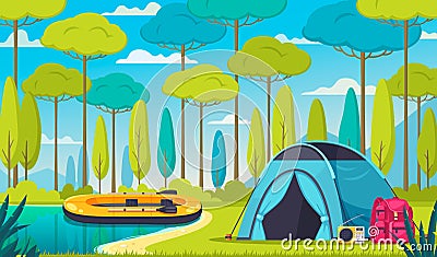 Camping Cartoon Composition Vector Illustration