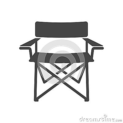 Camping chair bold black silhouette icon isolated on white background. Folding seat. Vector Illustration