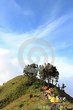 Camping in the clouds on the crater of mt Rinjani Editorial Stock Photo