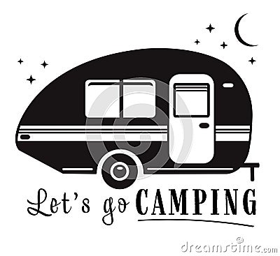 Camping concept small retro caravan silhouette Vector Illustration