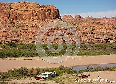 Camping in the desert amidst sandstone rock Editorial Stock Photo
