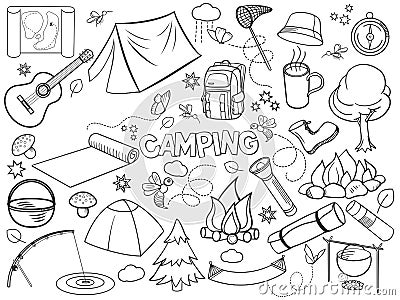 Camping design colorless set vector Vector Illustration